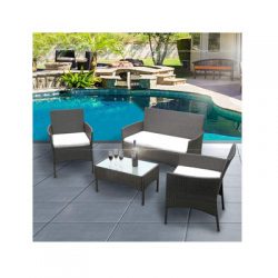 toptodeal-Daily Accessories Rattan Garden Chairs Table Set Black Outdoor Rectangular Patio Furniture Sets